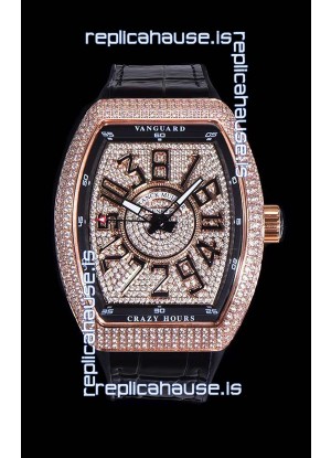 Franck Muller Vanguard Crazy Hours Edition in Rose Gold Plating - Black Numerals