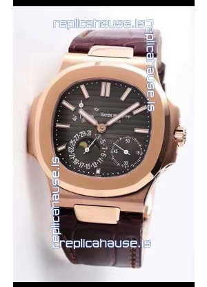 Patek Philippe Nautilus 5712/R 1:1 Quality Swiss Replica Watch in Brown Dial Leather Strap
