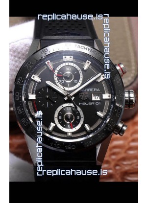 Tag Heuer Carrera Heuer 01 Swiss Replica Watch in Steel Casing Ceramic Bezel 43MM