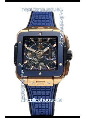 Hublot Square Bang Unico Rose Gold Blue Ceramic Chronograph Watch 1:1 Mirror Replica