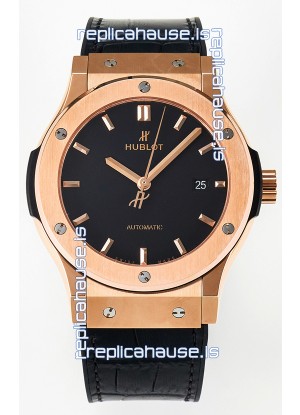 Hublot Super Clone Classic Fusion Rose Gold 42MM 1:1 Mirror Replica Watch Black Dial
