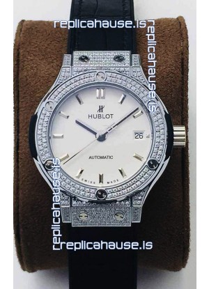 Hublot Classic Fusion Diamonds Steel White Dial 38MM Swiss Replica Watch 1:1 Mirror Quality