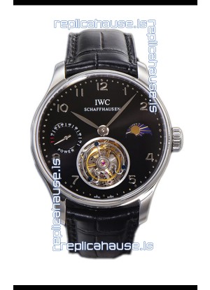 IWC Portugese Hand-Wound Genuine Tourbillon Black Dial Steel Casing Swiss Replica Watch 
