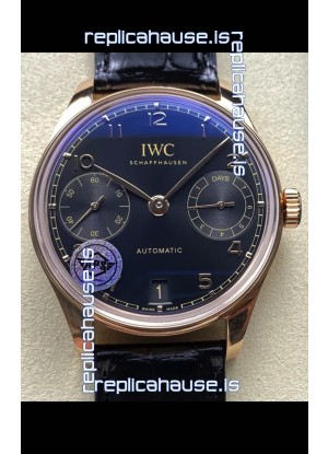 IWC Super Clone Portugieser Swiss 1:1 Mirror Replica Watch Rose Gold in Black Dial 