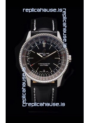 Breitling Navitimer 1 Automatic Swiss Replica Watch in Black Dial - Leather Strap