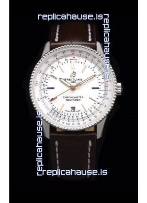 Breitling Navitimer 1 Automatic Swiss Replica Watch in White Dial - Leather Strap