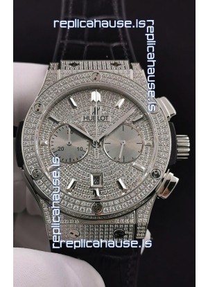 Hublot Classic Fusion Chronograph Steel Diamonds Dial and Casing 1:1 Mirror Replica Watch 
