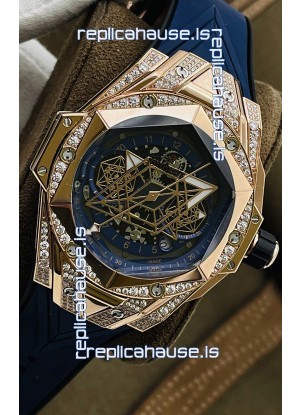 Hublot Big Bang UNICO Sang Bleu II Rose Gold Diamonds 1:1 Mirror Quality Swiss Replica Watch 