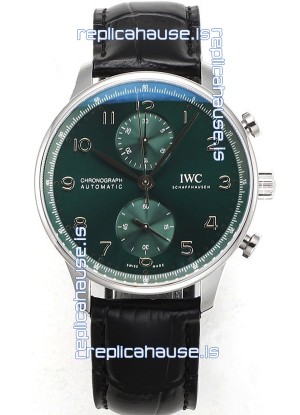 IWC Portuguese Chronograph Swiss Replica Watch in Steel Case Green Dial - 1:1 Mirror Replica Edition