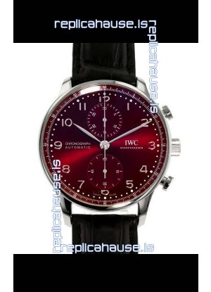 IWC Portuguese Chronograph Swiss Replica Watch in Steel Case Maroon Dial - 1:1 Mirror Replica Edition