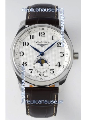Longines Master Collection Automatic Moonphase White Dial Swiss Replica Watch Leather Strap