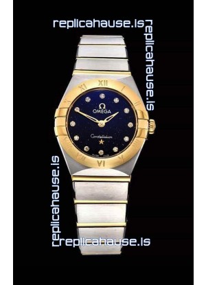 Omega Constellation Ladies Swiss Quartz 1:1 Mirror Replica - Two Tone Casing in Black Starry Dial 