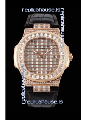 Patek Philippe Nautilus 5711/R Swiss Replica Watch 1:1 Mirror Replica in Rose Gold Diamonds Casing
