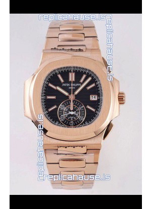 Patek Philippe Nautilus 5980/R Rose Gold 904L Steel Case in Black Dial - 1:1 Mirror Replica