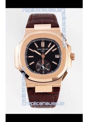 Patek Philippe Nautilus 5980/1R-001 Rose Gold 904L Steel Case in Black Dial - 1:1 Mirror Replica