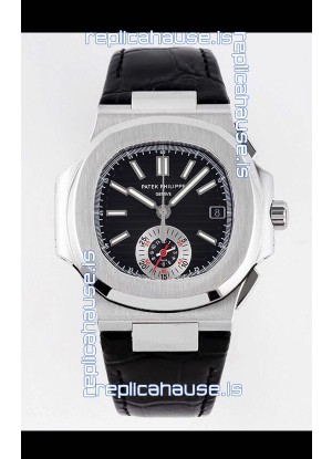 Patek Philippe Nautilus 5980/1A 904L Steel Case in Black Dial Leather Strap - 1:1 Mirror Replica