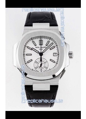 Patek Philippe Nautilus 5980/1A 904L Steel Case in White Dial Leather Strap - 1:1 Mirror Replica