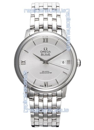 Omega De Ville Co-Axial Chronometer 36.8MM Swiss Replica Watch in Silver Dial 