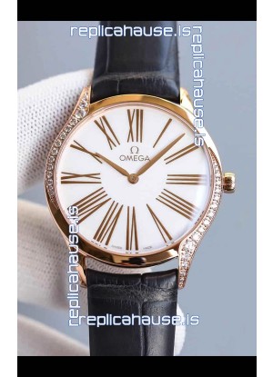 Omega De Ville Tresor Edition Swiss Quartz Watch 36MM Rose Gold Casing White Dial