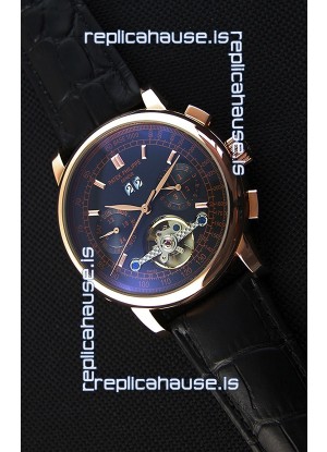 Patek Philippe Japanese Tourbillon Replica Watch in Pink Gold Case Black dial