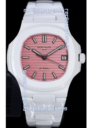 Patek Philippe Nautilus 5711 AET Remould White Ceramic Edition Pink Dial Swiss Replica Watch