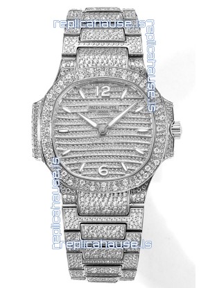 Patek Philippe Nautilus 7118R 35MM 1:1 Diamonds Paved Watch in Steel Casing 