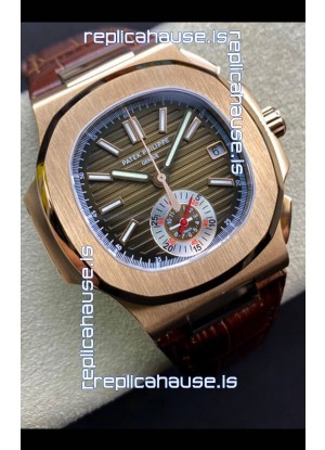 Patek Philippe Nautilus 5980/R Chronograph Rose Gold on 904L Steel Case in Brown Dial - 1:1 Mirror Replica