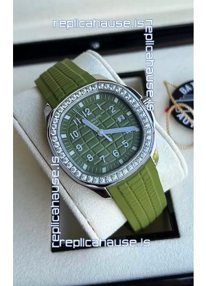 Patek Philippe Aquanaut 5267 Swiss Replica Green Dial in Stainless Steel Diamonds Bezel 38.5MM