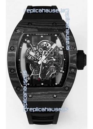 Richard Mille RM055 Black Carbon Casing Black Rubber 1:1 Superclone Genuine Tourbillon Watch 