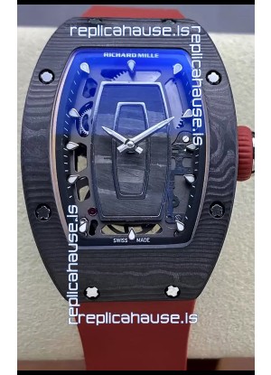 Richard Mille RM07 Black Carbon Casing Red Strap 1:1 Superclone Swiss Replica Watch 