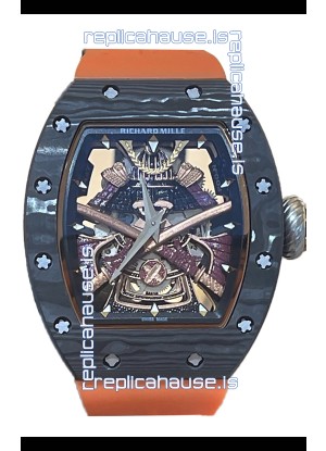 Richard Mille RM047 Samurai Genuine Tourbillon Watch in Carbon Casing Orange Strap