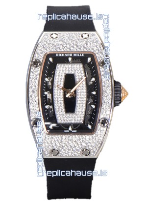 Richard Mille RM007 Diamonds Paved Black Dial 904L Steel Superclone Swiss Watch