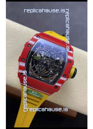 Richard Mille RM35-02 Rafael Nadal Red Carbon Yellow Strap with Genuine Tourbillon Super Clone Watch