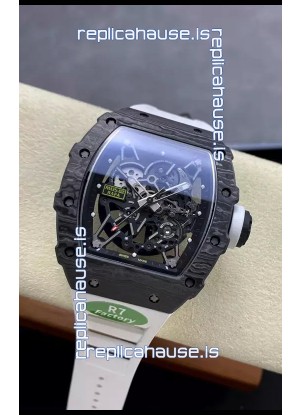 Richard Mille RM35-02 Rafael Nadal Black Carbon White Strap with Genuine Tourbillon Super Clone Watch