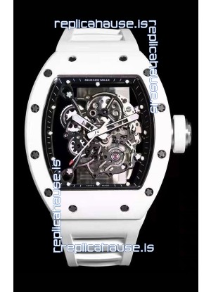 Richard Mille RM055 White Ceramic Casing 1:1 Mirror Replica Watch in White Strap