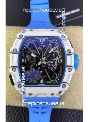 Richard Mille RM35-03 Rafael Nadal Edition White Carbon Fiber Casing 1:1 Mirror Replica Watch in Blue Strap 