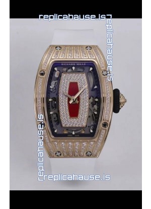 Richard Mille Super Clone RM07-01 Diamonds Paved 904L Rose Gold Casing Automatic Replica Watch