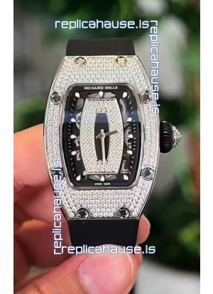 Richard Mille RM007 Diamonds Paved Black Dial 904L Steel Superclone Swiss Watch
