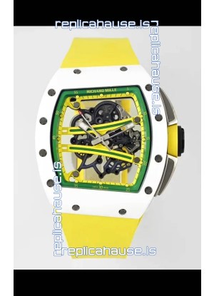 Richard Mille Super Clone RM61-01 White Ceramic Yellow Strap Swiss Replica Watch