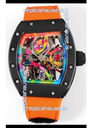 Richard Mille Super Clone RM68-01 Black Ceramic Casing Nylon Strap Tourbillon Swiss Replica