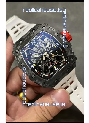 Richard Mille RM35-03 Rafael Nadal Edition Black Carbon Fiber Casing 1:1 Mirror Replica Watch in White Strap