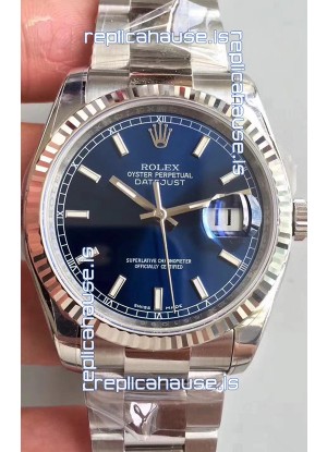 Rolex Datejust 36MM Cal.3135 Movement Swiss Replica Watch in 904L Steel Casing in Blue Dial