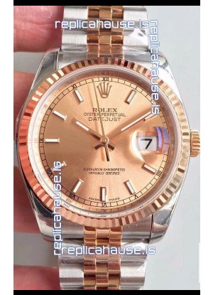 Rolex Datejust 36MM Cal.3135 Movement Swiss Replica Watch in 904L Steel Two Tone Casing Gold Dial