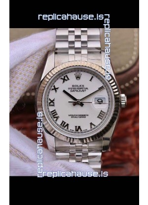Rolex Datejust 36MM Cal.3135 Movement Swiss Replica Watch in 904L Steel Casing in White Roman Dial