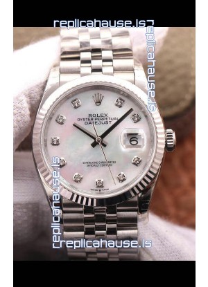 Rolex Datejust 36MM Cal.3135 Movement Swiss Replica Watch in 904L Steel Pearl Dial 