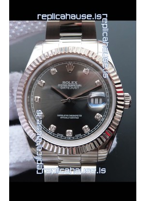 Rolex Datejust 41MM Cal.3135 Movement Swiss Replica Watch in 904L Steel Pearl Grey Dial 
