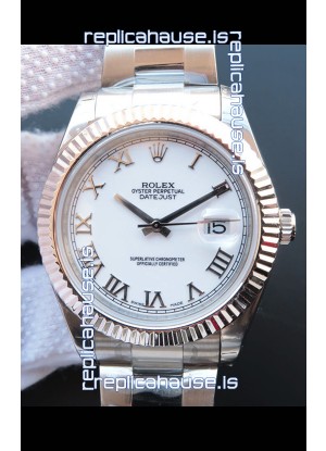 Rolex Datejust 41MM Cal.3135 Movement Swiss Replica Watch in 904L Steel Roman White Dial