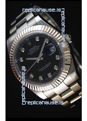 Rolex Datejust Japanese Replica Watch - Black Dial in 41MM with Oyster Strap