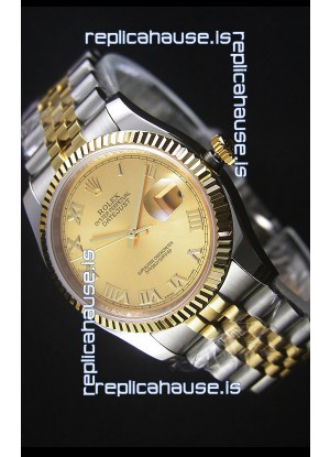Rolex Datejust Replica Japanese Watch - Two Tone Plating with Gold Dial in 36MM Casing