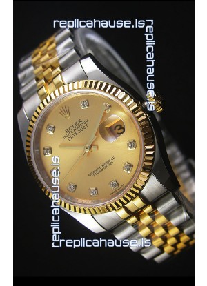 Rolex Datejust Replica Japanese Watch - Two Tone Plating with Gold Dial in 36MM Casing